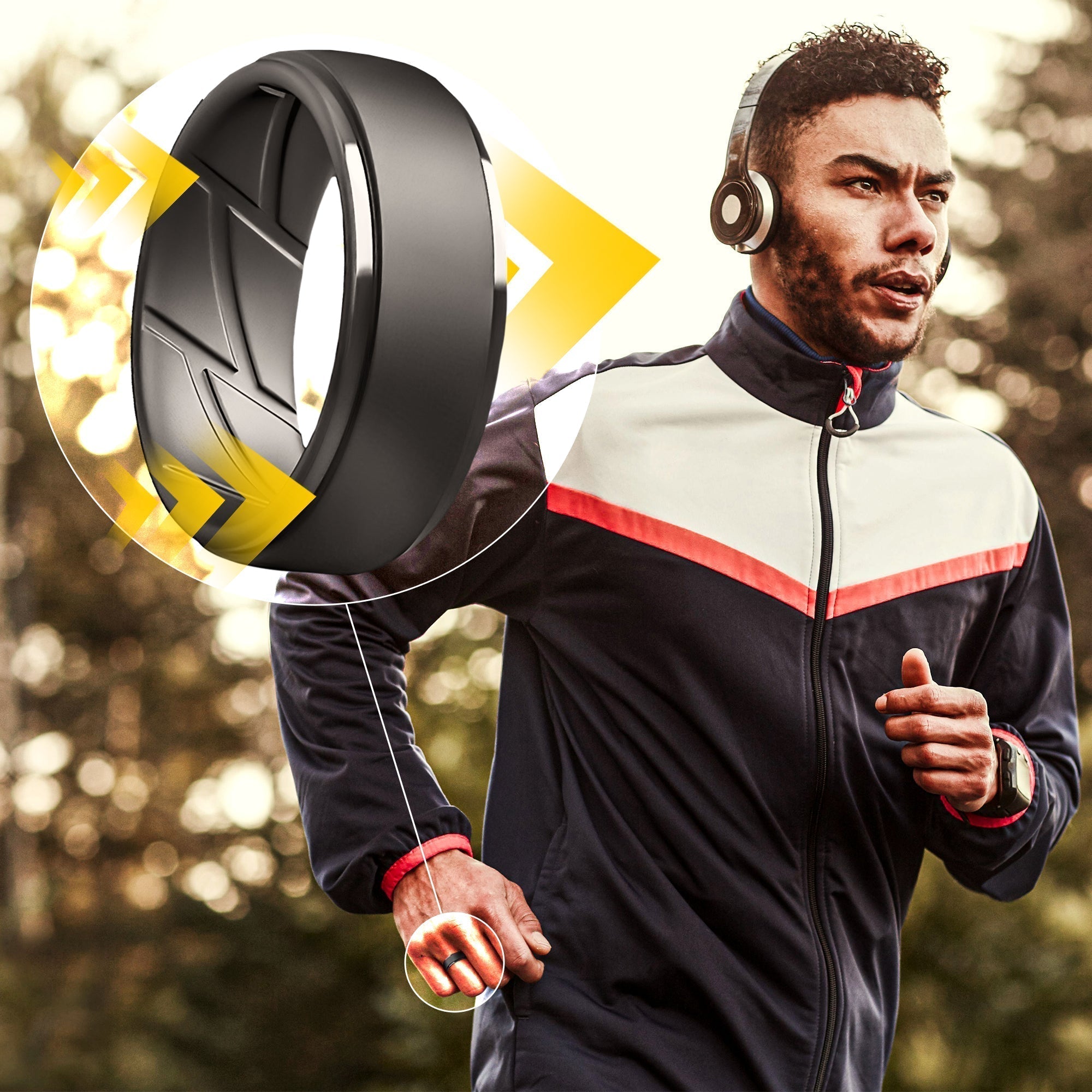 Athletic man running with silicone ring – perfect for sports