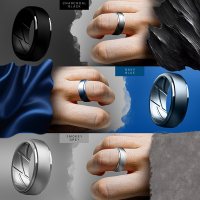 Silicone rings in silver, black and cyan blue – breathable and stylish alternative to metal rings