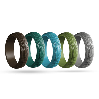 Silicone Rings – 5 Pack OCEAN, Tree Pattern – Women, Multicolor, Dersa