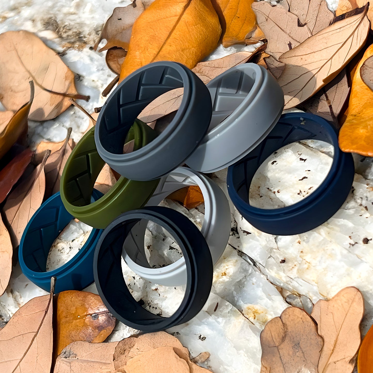 7 Pack Silicone Rings: Charcoal Black, Iron Grey, Concrete Grey, Navy Blue, Midnight Blue, Olive Green, Light Grey