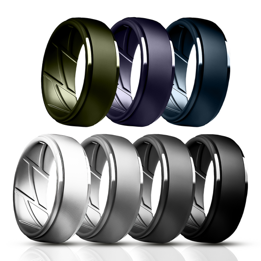 7 Pack Silicone Rings: Charcoal Black, Iron Grey, Concrete Grey, Navy Blue, Midnight Blue, Olive Green, Light Grey