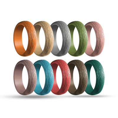 Silicone Rings – 10 Pack, Tree Pattern – Women, Multicolor, Dersa