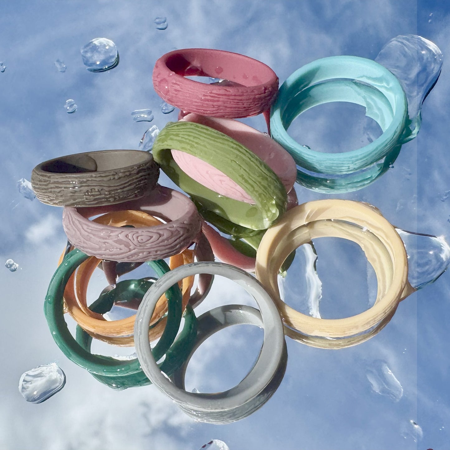 Silicone Rings – 10 Pack, Tree Pattern – Women, Multicolor, Dersa