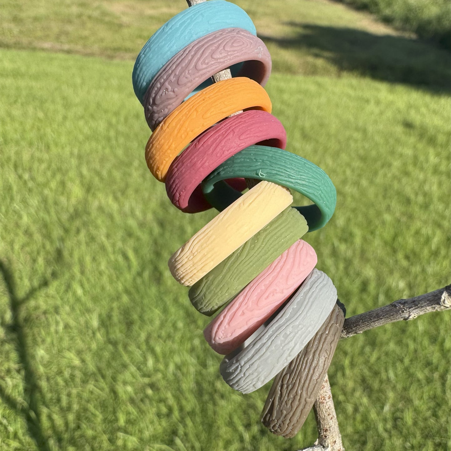 Silicone Rings – 10 Pack, Tree Pattern – Women, Multicolor, Dersa