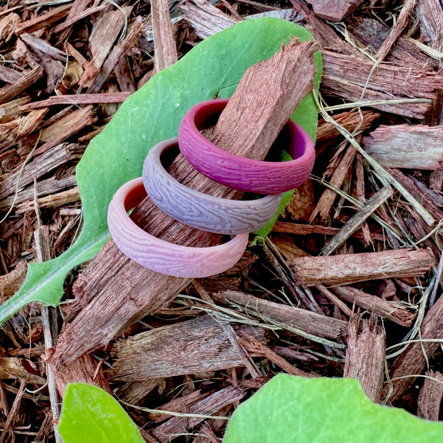 Silicone Rings – 3 Pack WOOD, Tree Pattern – Women, Multicolor, Dersa
