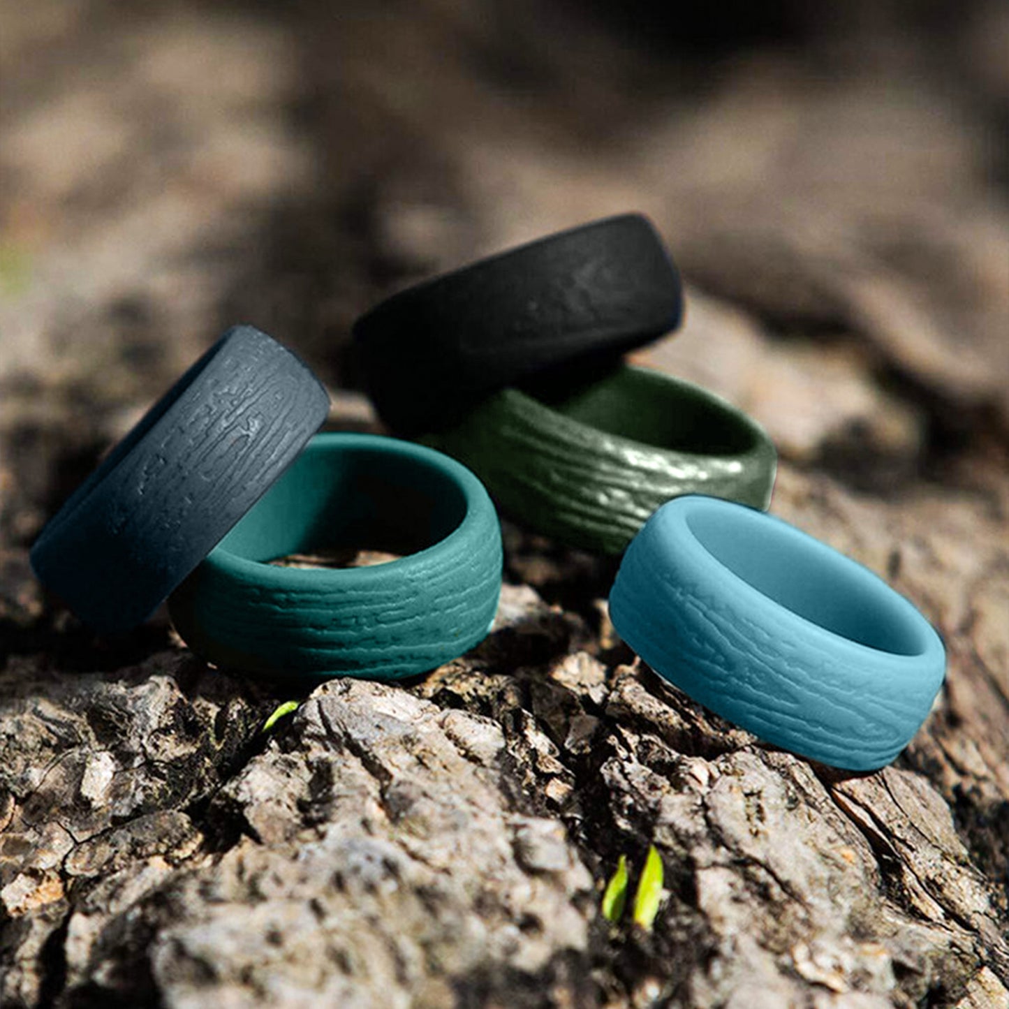 Silicone Rings – 5 Pack OCEAN, Tree Pattern – Women, Multicolor, Dersa