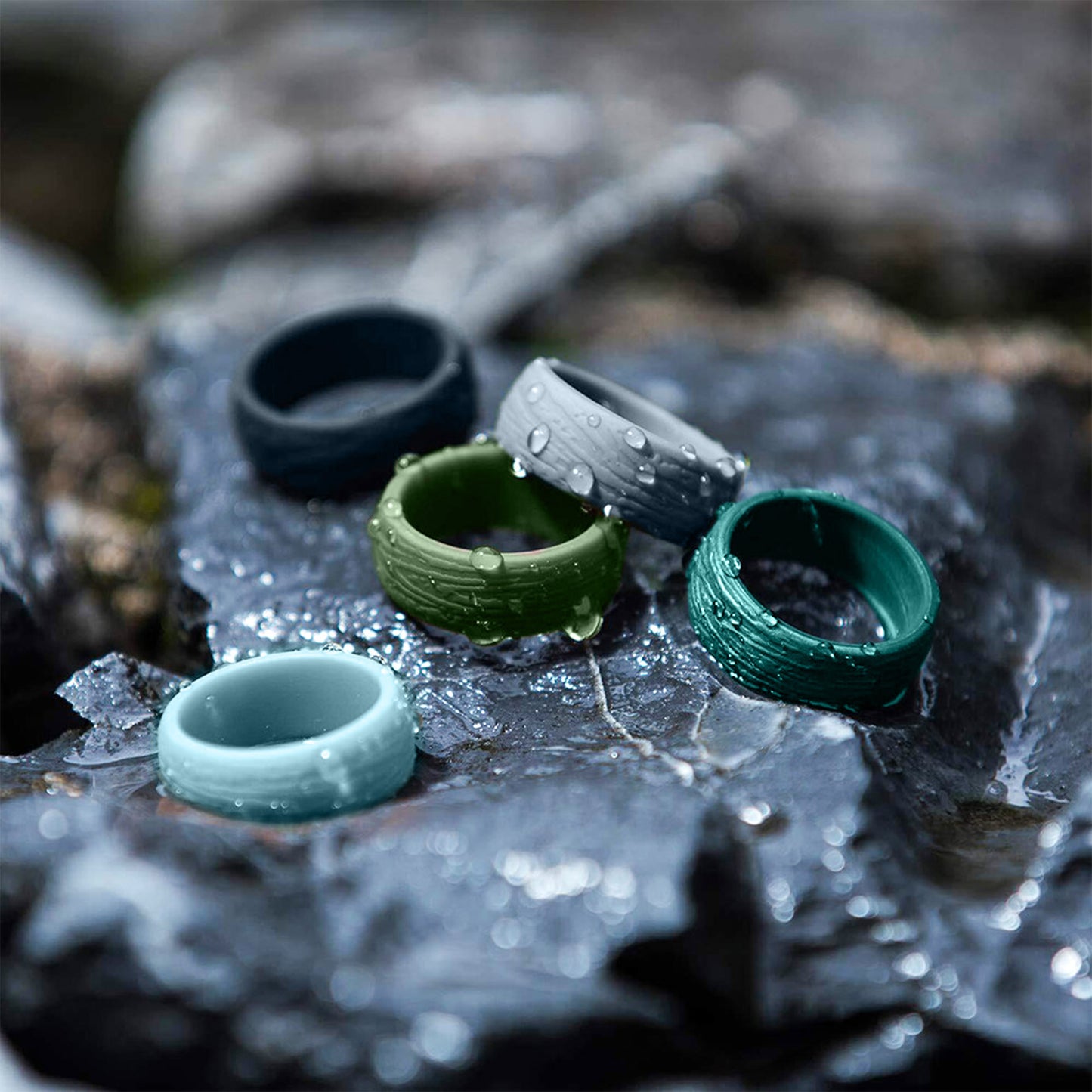Silicone Rings – 5 Pack OCEAN, Tree Pattern – Women, Multicolor, Dersa