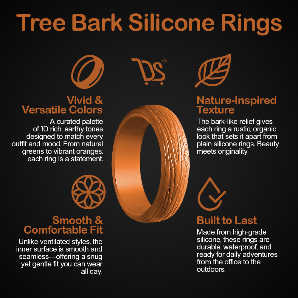 Silicone Rings – 3 Pack WOOD, Tree Pattern – Women, Multicolor, Dersa