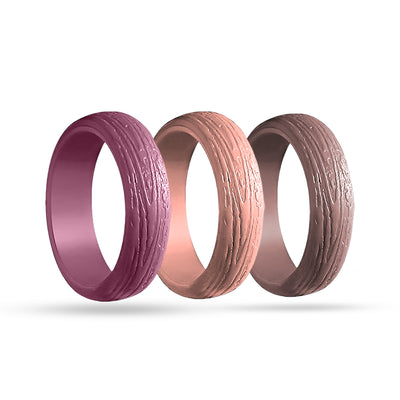 Silicone Rings – 3 Pack WOOD, Tree Pattern – Women, Multicolor, Dersa