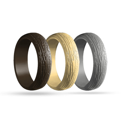 Silicone Rings – 3 Pack SAND, Tree Pattern – Women, Multicolor, Dersa
