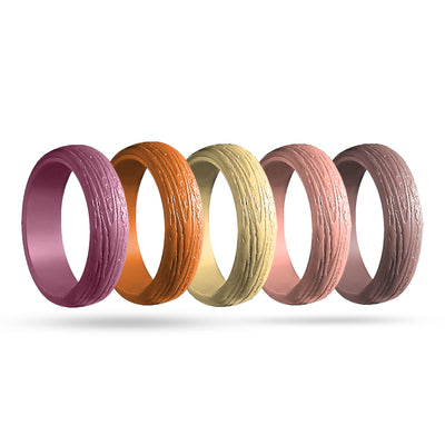 Silicone Rings – 5 Pack SPRING, Tree Pattern – Women, Multicolor, Dersa