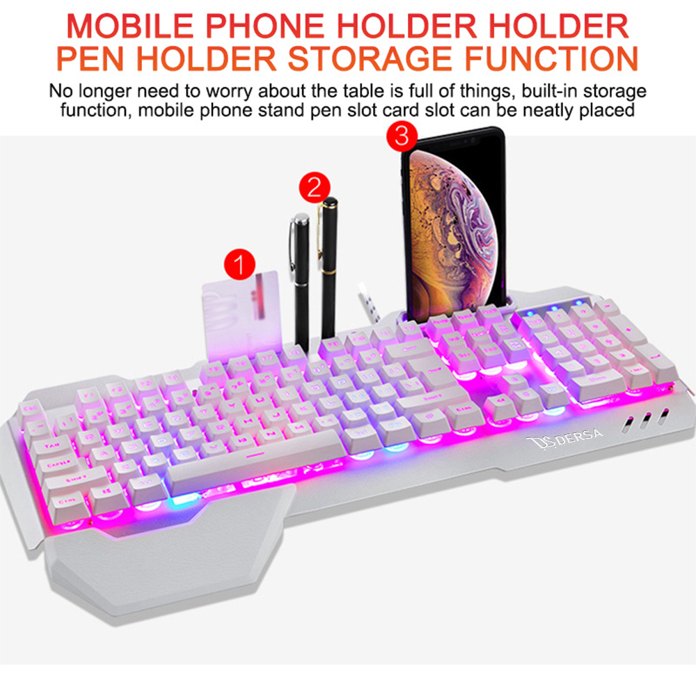 Ergonomic Wired Gaming Keyboard with Rgb Backlight Phone Holder